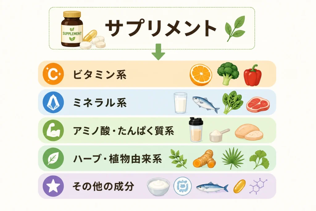 サプリメントの種類とは？目的別の特徴を知ろう